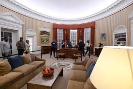 The full-size Oval Office replica at the Obama Presidential Center museum